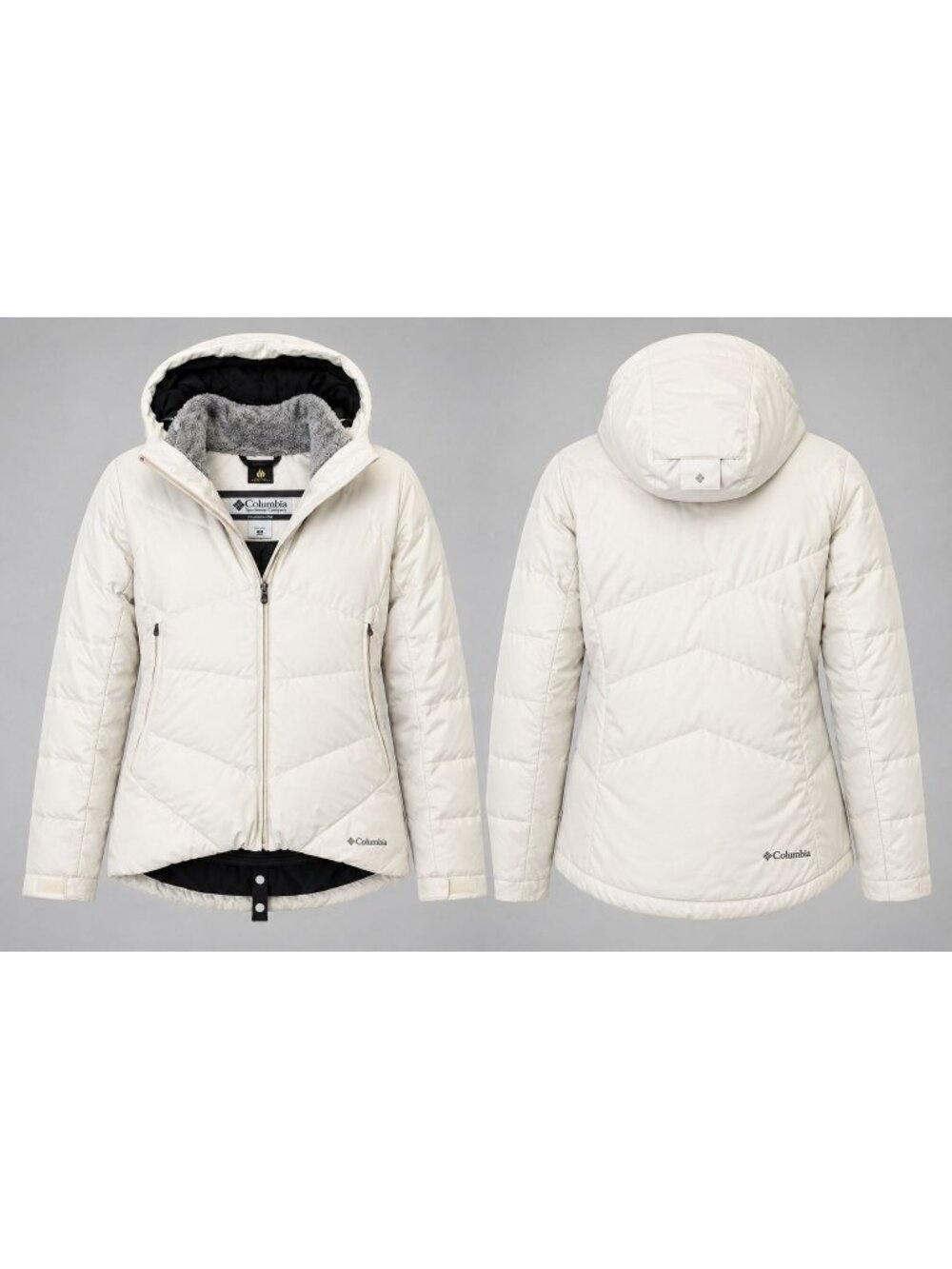Columbia Womens Medium Jacket White Omni-Heat Insulated Hooded Winter Coat